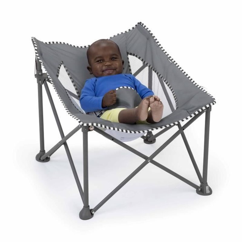 Image secondaire de BRIGHT STARS Transat bébé pliable Gris Pop 'N Chill, pare soleil SPF +50 et sac de transport inclus