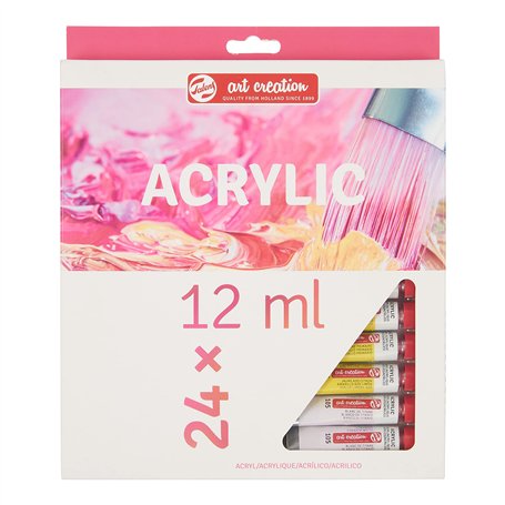 Talens Art Creation Set d'initiation à la peinture acrylique, 24 couleurs (tubes de 12 ml) | Peinture pour adulte