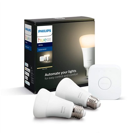 Philips Hue White Kit de Démarrage 2 ampoules LED connectées + Pont de connexion Hue, compatible Bluetooth - Fonctionne avec Ale