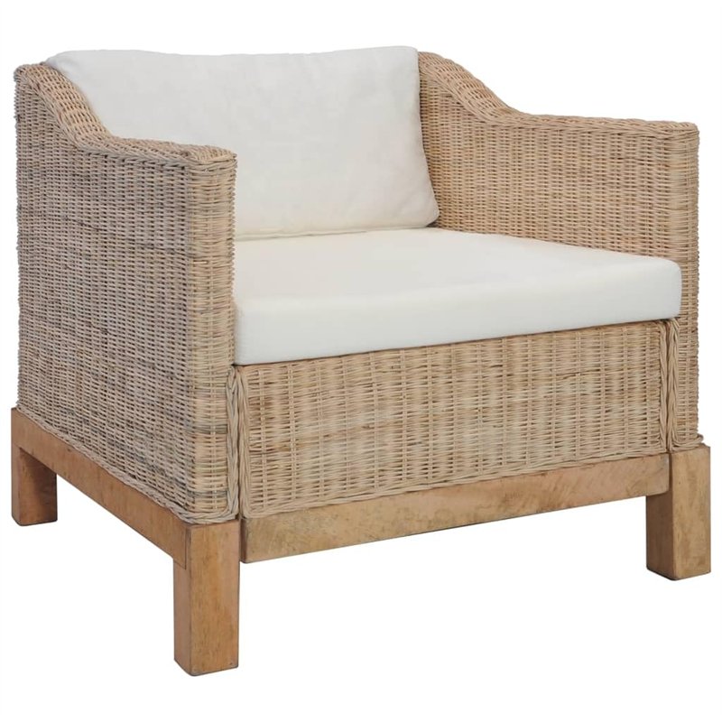 vidaXL Fauteuil avec Coussins en rotin Naturel