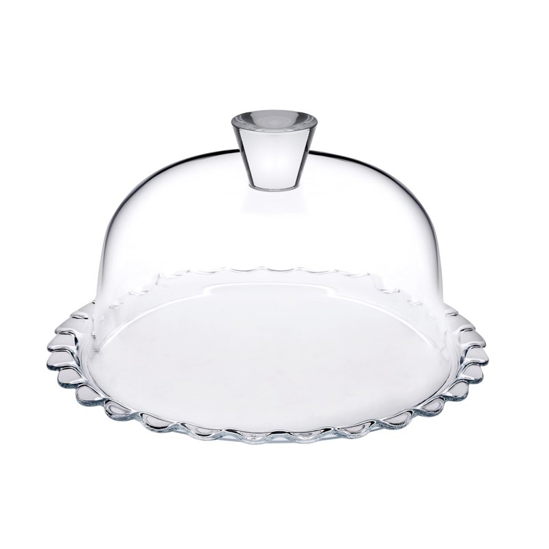 Pasabahce A&R Plat Présentoir à Pâtisserie en Verre Transparent avec Cloche en Verre