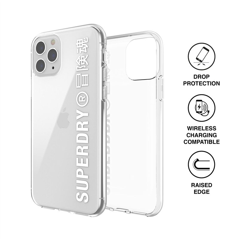 Image secondaire de Superdry Coque de Protection Compatible avec iPhone 11 Pro, Transparente, Transparente/Blanche.