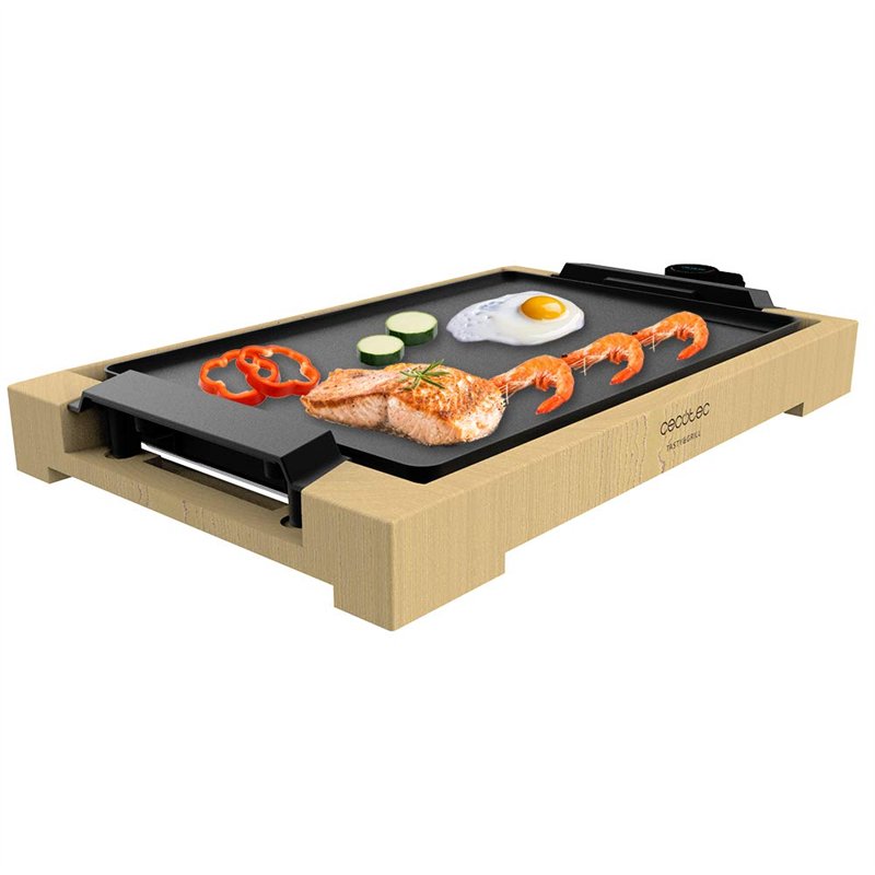 Cecotec Tasty&Grill 2000 Plancha électrique en bambou Puissance 2 000 W, structure en bambou, thermostat réglable, plaque plate,