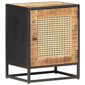 Table de Nuit 40x30x50 cm Bois de Mangue Brut et roseaux naturels