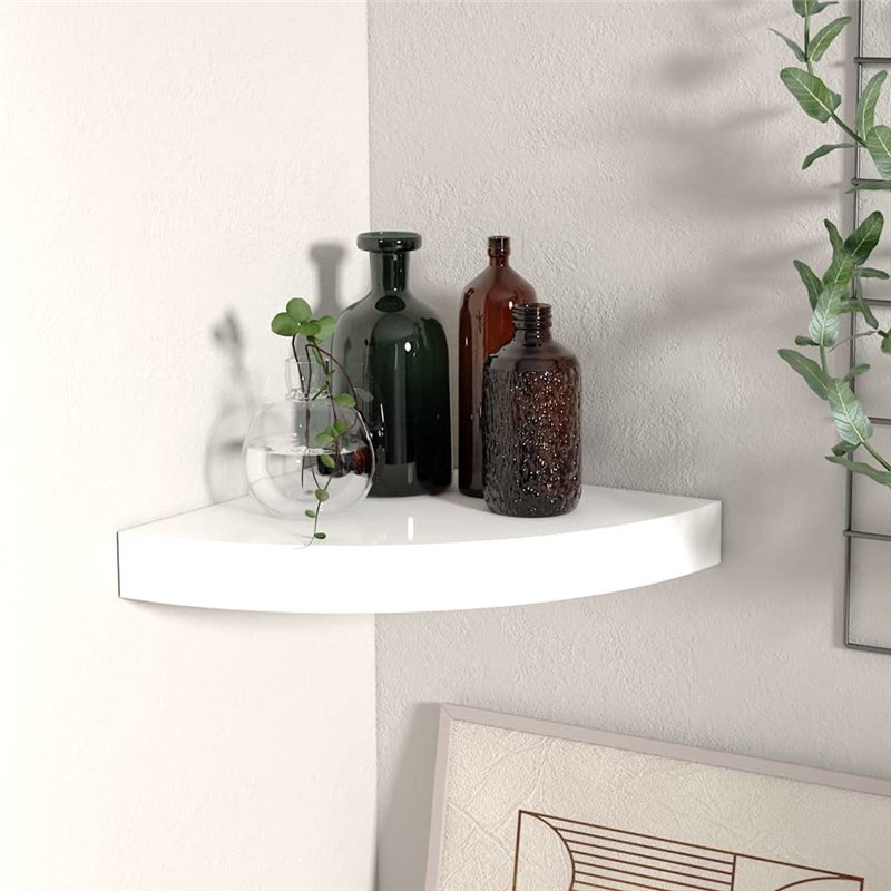 Image secondaire de VidaXL Étagère d'angle flottante Blanc brillant 25x25x3,8 cm MDF