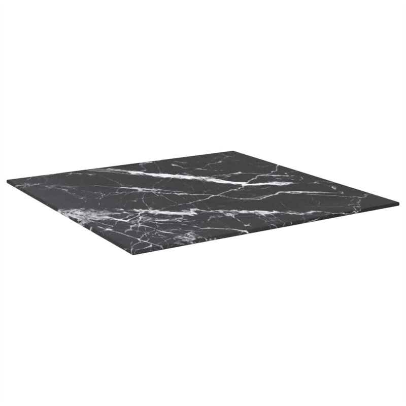 Image secondaire de vidaXL Dessus de table en verre trempé noir avec motif marbré - Pièce en verre carré durable pour tables de salle à manger et ta