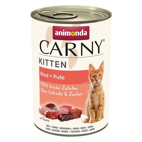 Carny Nourriture Humide pour Chatons au Bœuf + Dinde (12 x 400 g) - Sans Céréales ni Sucre - Animonda pour Chatons en Croissance