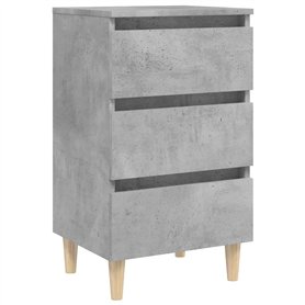 vidaXL Table de chevet avec pieds en bois massif Gris béton 40 x 35 x 69 cm
