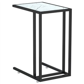 Table d appoint ordinateur Marbre blanc 50x35x65cm Verre trempé