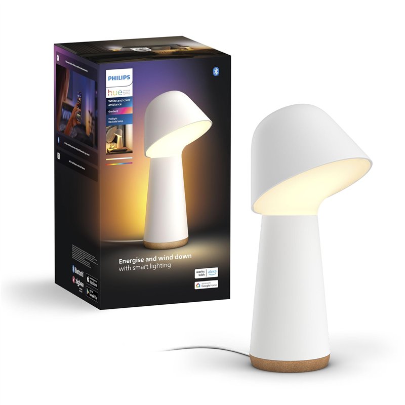 Philips Hue Twilight, Lampe de chevet et de réveil connectée, lumière blanche et couleur, compatible Bluetooth, commande vocale 
