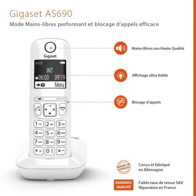Image secondaire de Téléphone Fixe GIGASET AS690 Blanc - Mains-libres performant HSP et blocage d'appels efficace