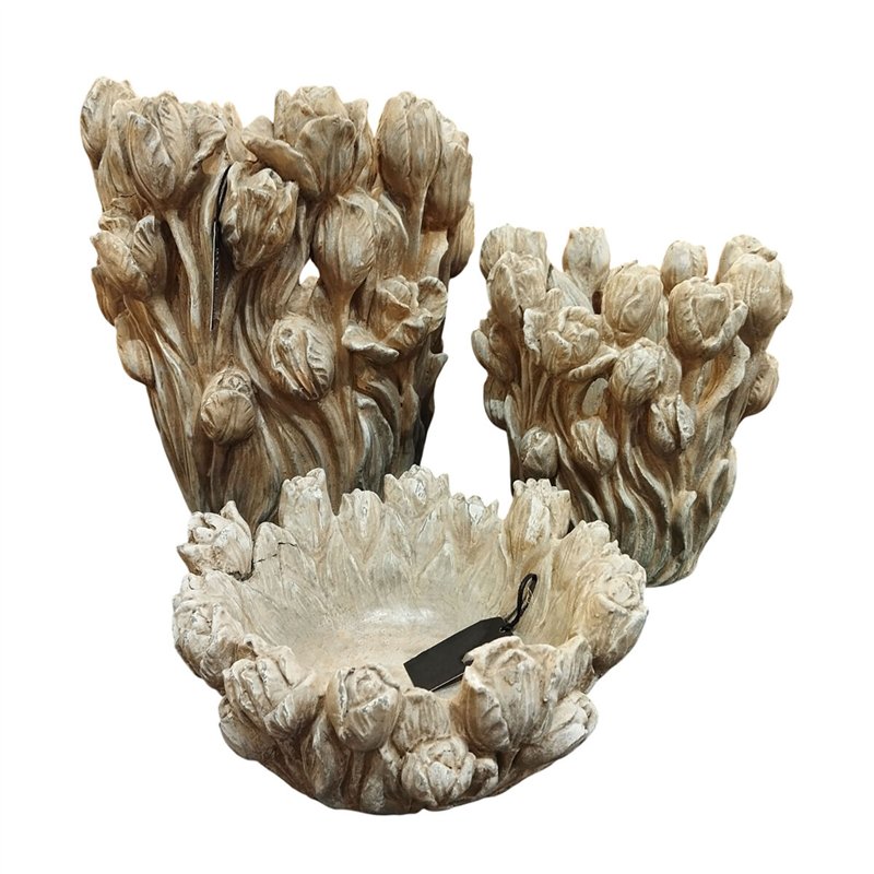 Image secondaire de Vase Home ESPRIT Gris Ciment Tulipe 29 x 27 x 32 cm