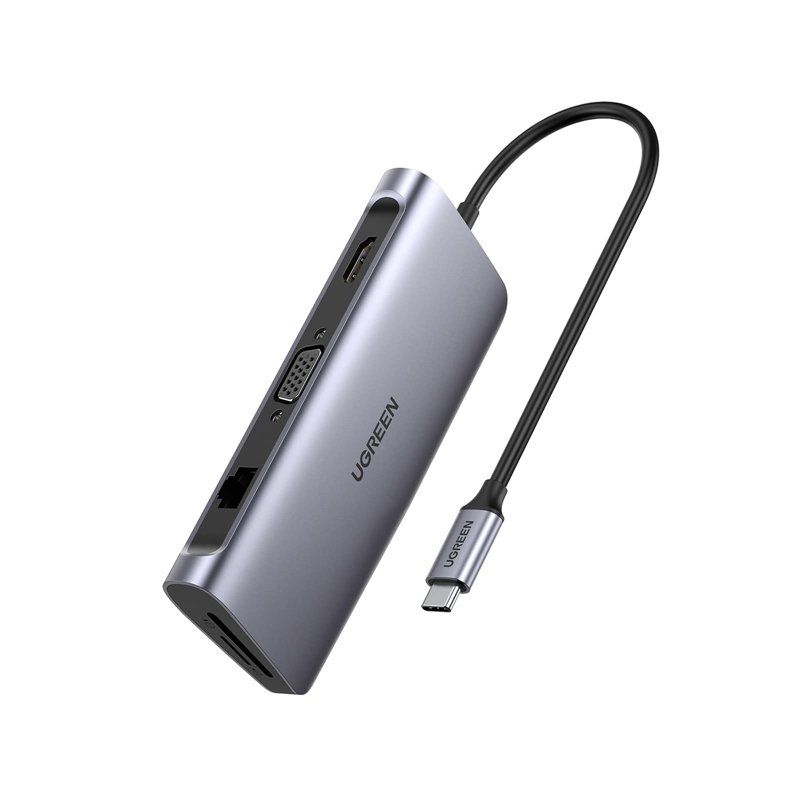 UGREEN Hub USB C HDMI VGA Adaptateur USB C Ethernet Gigabit 1000 Mbps 9 en 1 Dock Multi Ports PD 100W 3 Sorties USB 3.0 5Gbps Co