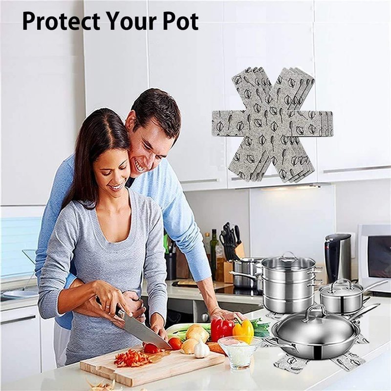 Image secondaire de Meiso Lot de 9 protège-poêles en feutre rembourré pour séparer et protéger les surfaces de vos ustensiles de cuisine et éviter l