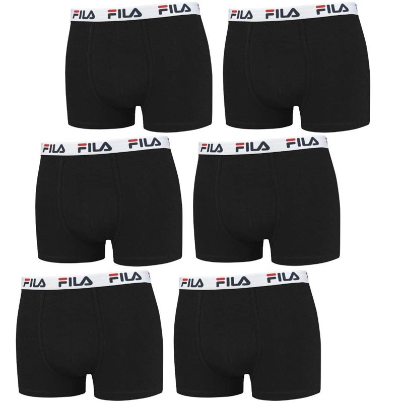 FILA Boxer 6 Pièces - Trunks avec Sportive Logo - Coton Stretch - Plusieurs Couleurs - Noir, M - 6 Pack