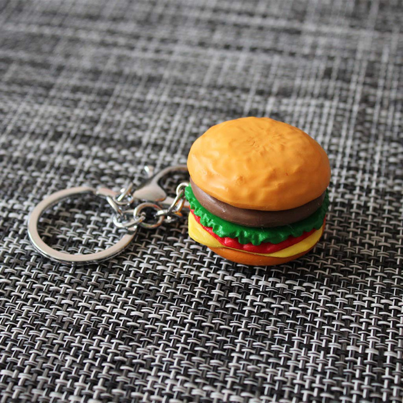 Image secondaire de LANCHEN Hamburger Cheeseburger Argile Polymère Porte-clés Simulation Alimentaire Pendentif Porte-clés