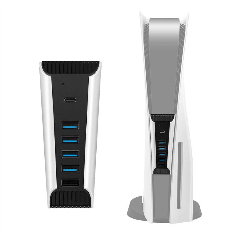 Mcbazel PS5 Console Hub USB2.0 5 Ports, multiport Haute Vitesse Transfert de données Hub d'extension USB C à Charge Rapide pour PS5