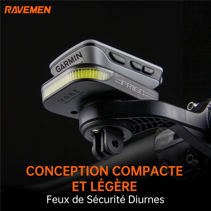 Image secondaire de RAVEMEN FR160 Éclairage de Vélo pour Diurne Compatible avec Garmin/Wahoo/iGPSPORT/COOSPO Compteurs Vélo,6 Modes Compteurs/GPS Vé