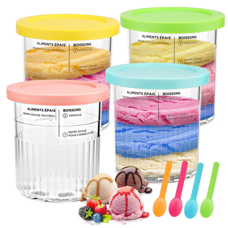 Lot de 4 Récipients à Crème Glacée de Rechange pour Ninja Creami Deluxe NC501/NC500 Series