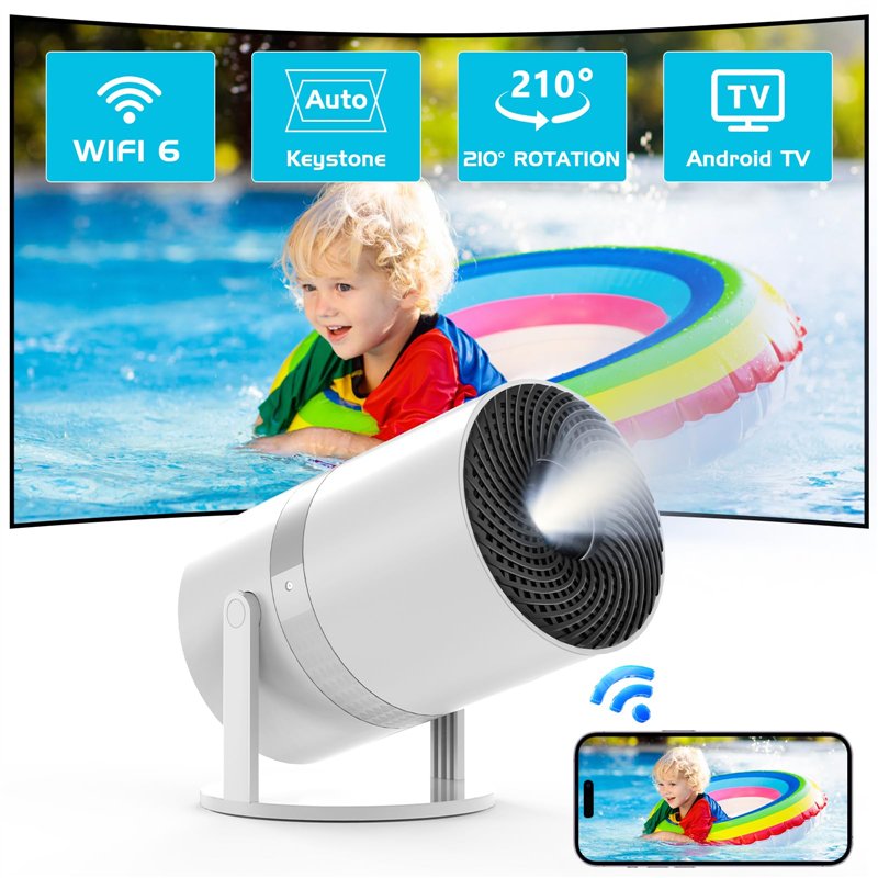【Auto Keystone】Mini Videoprojecteur avec Android OS, Projecteur Portable WiFi 6 Bluetooth 4K Supportée HD 1080P avec 50% Zoom, R