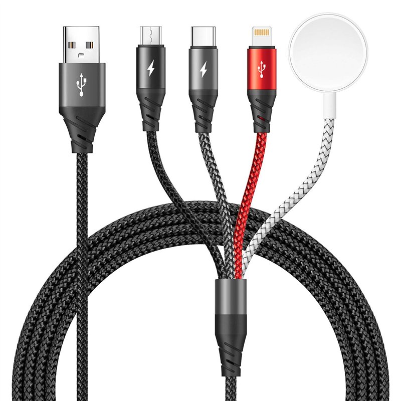 4 en 1 Câble pour Chargeur Apple Watch,1.2m Chargeur iPhone et Câble USB C Charge Rapide Cable Multi Chargeur Cable Apple Watch