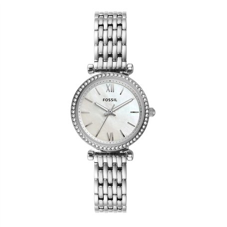 Fossil Montre Quartz Femme 28.00mm avec Cadran Blanc analogique et Bracelet en Bracelet en Acier Argent ES4647