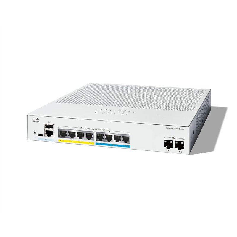 Commutateur administrable Cisco Catalyst 1300-8MGP-2X, 4 Ports GE, 4 Ports 2,5GE, PoE, 2 Ports SFP+ 10GE, Garantie limitée à Vie