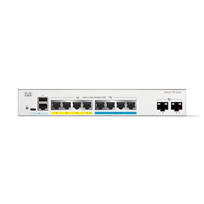 Image secondaire de Commutateur administrable Cisco Catalyst 1300-8MGP-2X, 4 Ports GE, 4 Ports 2,5GE, PoE, 2 Ports SFP+ 10GE, Garantie limitée à Vie
