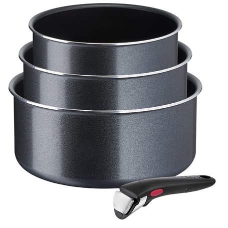 Tefal L15890 Ingenio XL Force Lot de 4 casseroles empilables avec revêtement anti-adhésif et indicateur de température Gris/bleu
