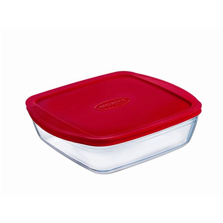 Ôcuisine Cook&Store Boîte carrée 25 x 22 x 7 cm / 2,2 l Transparent + Couvercle Rouge