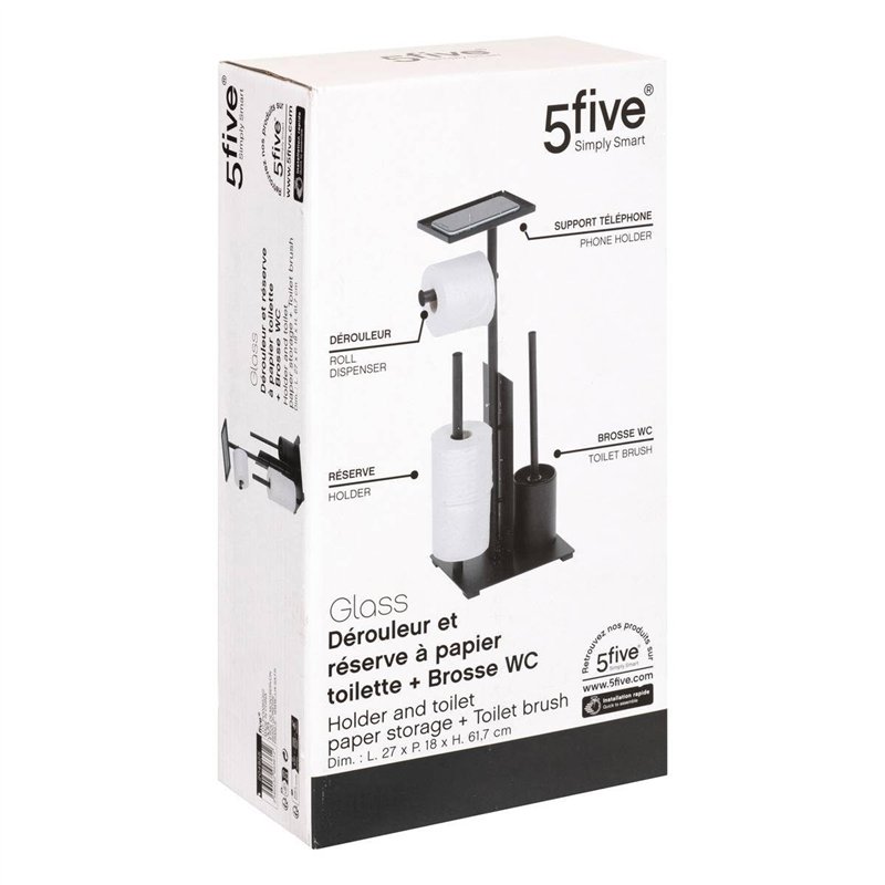 Image secondaire de 5five - dérouleur Glass avec réserve et Brosse Noir 19,5x18cm