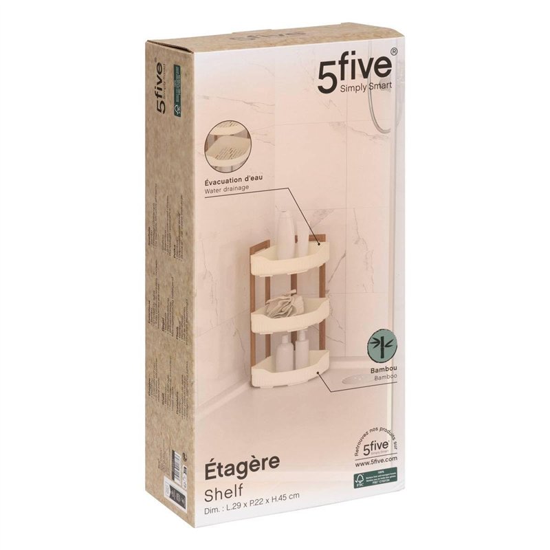 Image secondaire de 5five - étagère d angle naturéo 3 niveaux en bambou blanc 29x22cm