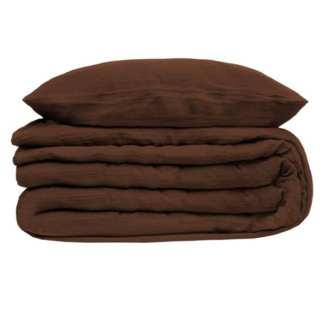 Atmosphera - Parure de lit 3 pièces Flora Gaze de Coton Marron 240x220cm