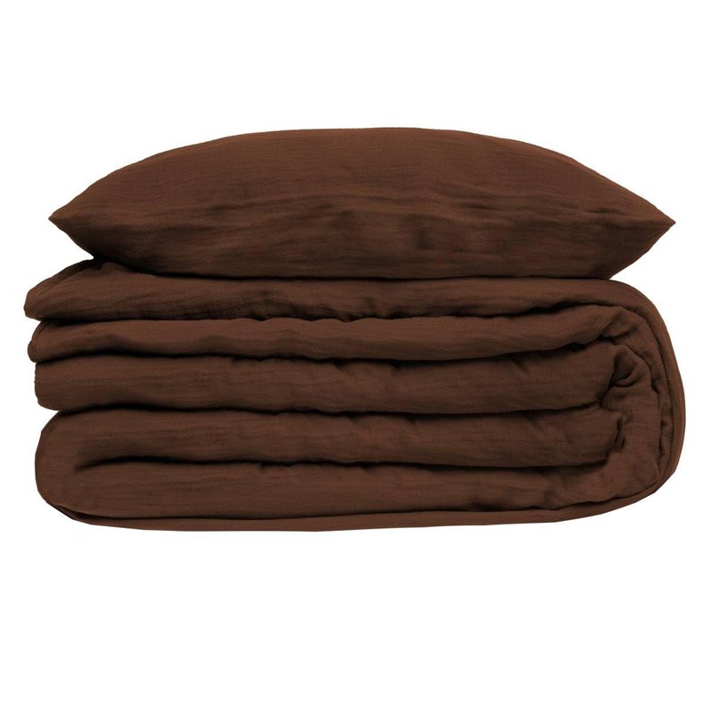 Atmosphera - Parure de lit 3 pièces Flora Gaze de Coton Marron 260x240cm