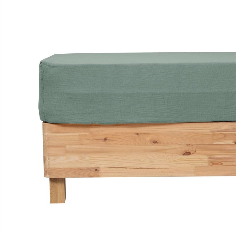 Atmosphera - Drap Housse Flora Gaze de Coton Vert céladon 140x190cm