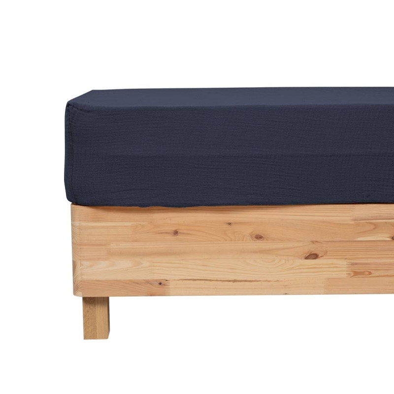 Atmosphera - Drap Housse Flora Gaze de Coton Bleu 160x200cm