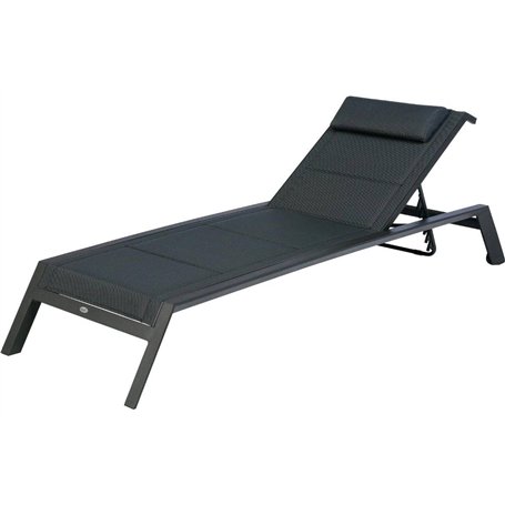 Hespéride - Transat Inclinable Allure Poivre et Graphite 2 Roues Empilable Anti-Rouille 5 Positions Mobilier Détente pour Jardin