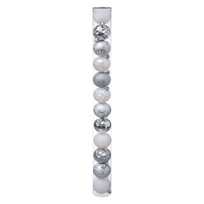 Féérie Lights & Christmas Kit de déco pour Sapin de Noël - 12 Boules - Argent et Blanc
