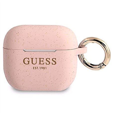 Guess Coque de Protection en Silicone pour Apple AirPods 3 Motif Paillettes Rose