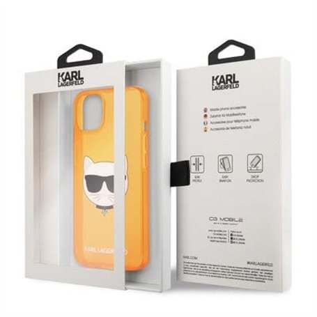 Karl Lagerfeld KLHCP13SCHTRO Coque de Protection pour iPhone 13 Mini 5,4" Orange pailleté