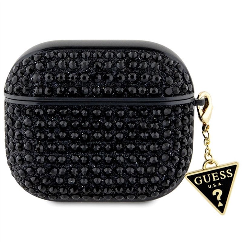 Guess GUA3HDGTPK Coque pour AirPods 3 Noir Strass Triangle Charm