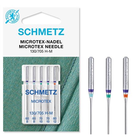 SCHMETZ Aiguilles pour machines à coudre | 5 Aiguilles Microtex | 130/705 H-M | Grosseur d'aiguille 2x 60/8, 2x 70/10 et 1x 80/1