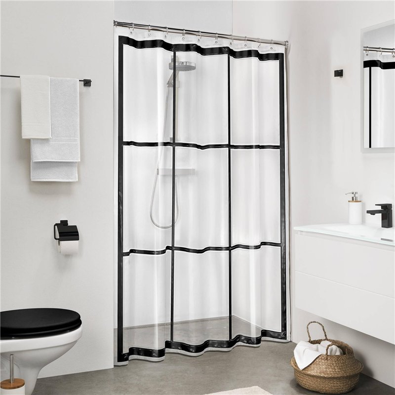 Image secondaire de Sealskin Brix, Rideau de douche PEVA, Transparent, Noir, 180 x 200 cm