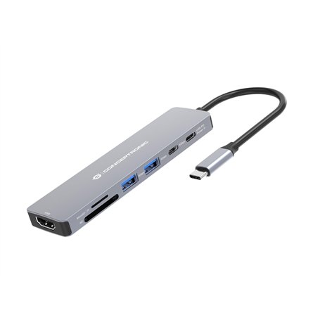 CONCEPTRONIC Station d'accueil USB-C > HDMI, 2 Ports USB-A, 2 Ports USB-C, SD, TF 0,25 m