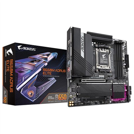 GIGABYTE B650M AORUS Elite Carte mère - Compatible avec Les processeurs AMD Ryzen 9000, VRM 12+2+2 Phases, jusqu'à 8000 MHz DDR5