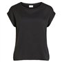 Vila Viellette S/S Satin Top/Su-Noos T-Shirt, Noir, 34 Femme