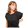Vila Viellette S/S Satin Top/Su-Noos T-Shirt, Noir, 34 Femme
