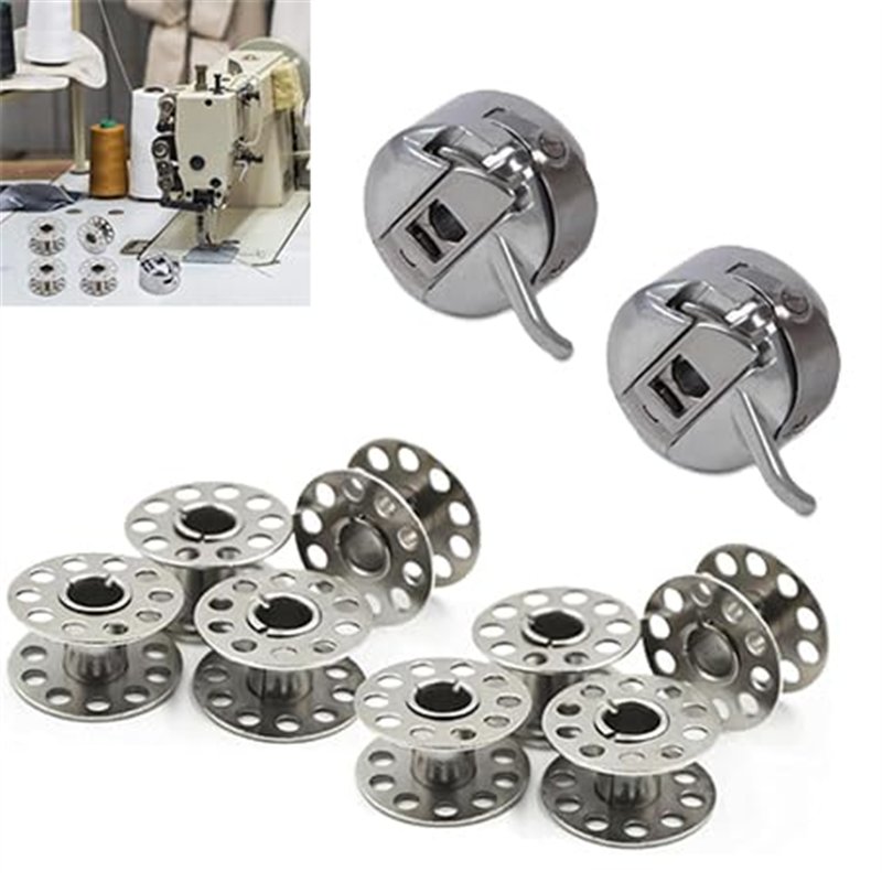 2 Pièces Boîte à Canette pour Machine à Coudre, 8 Pièces Bobine en Métal, Compatible pour Singer Janome Brother Machine à Coudre