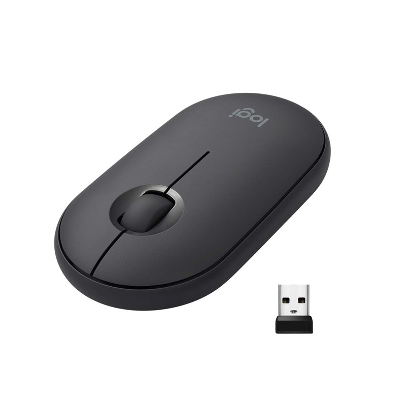 Logitech Pebble, souris sans fil avec Bluetooth ou récepteur 2,4 GHz, souris silencieuse et ultra-fine pour ordinateur portable,