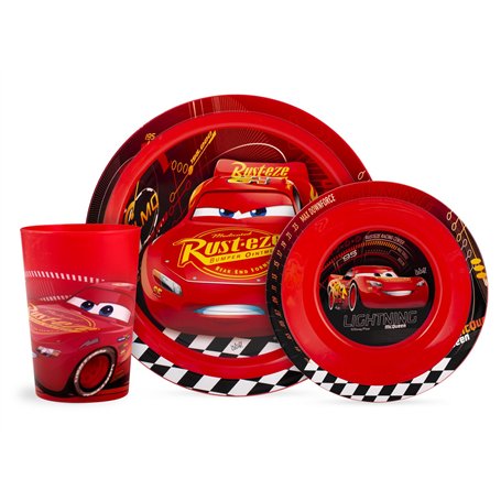 Lulabi Cars 3-teiliges Set für Jungen, Polypropylene, Rot, Verziert